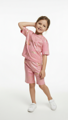 M&S Girls Foil Print Graphic Pink Crew Neck T Shirt