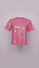 M&S Girls Foil Print Graphic Pink Crew Neck T Shirt