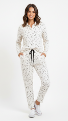 OYSHO WOMEN FLORAL EMBROIDED COLLAR T SHIRT AND TROUSER SET