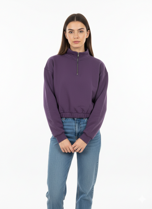 BERSHKA WOMEN ZIPP UP CROPPED SWEATSHIRT