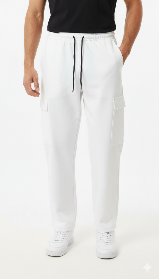 BERSHKA MENS WHITE CARGO TROUSER