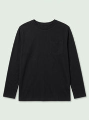 Boys' Casual Cotton-Blend Long-Sleeve T-Shirt with Chest Pocket – Black
