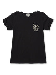 DPARIEL Girls' Black "Smile Today" Embroidered Short-Sleeve T-Shirt| SM GARMENTS
