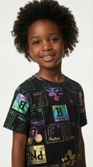 M&S GIRLS Disney Mickey Mouse Iridescent Graphic Tee - Black Kids' Fun Element Print T-Shirt