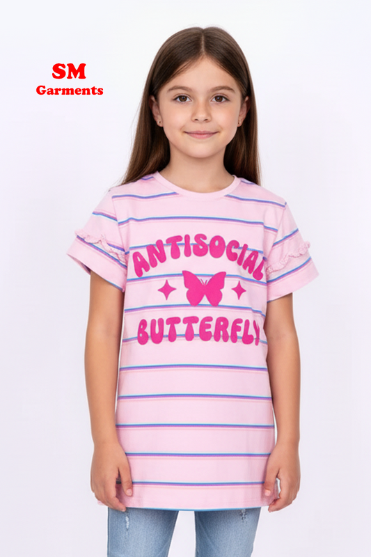 OKAIDI GIRLS ANTISOCIAL BUTTERFLY PRINT TEES