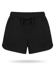 NXT Girls Solid Black Drawstring Athletic Fleece Shorts with Dolphin Hem| SM GARMENTS