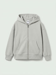 Kids BRANDED' Light Grey Zip-Up Hoodie with Front Pockets
