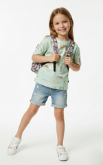 M&S Girls Foil Print Graphic Light Green Crew Neck T Shirt