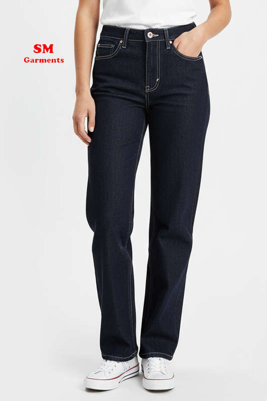 سیدھی باقاعدہ فٹ اونچی کمر والی جینز