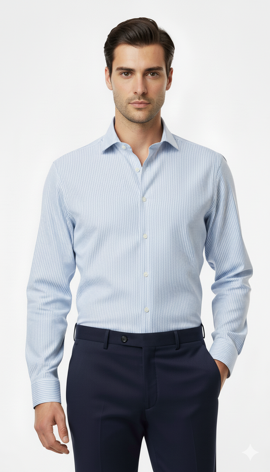 CAMICISSIMA MENS BLUE STRIPED POPLIN SHIRT