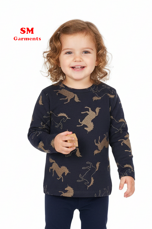 Baby GIRLS Navy Long Sleeve Unicorn Print T-Shirt