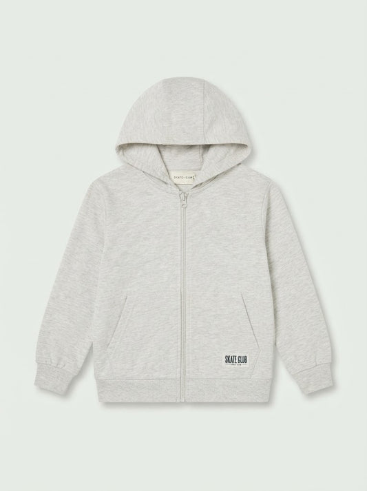 BOYS LEFTIES' Light Grey Zip-Up Hoodie with "Skate Club" Patch