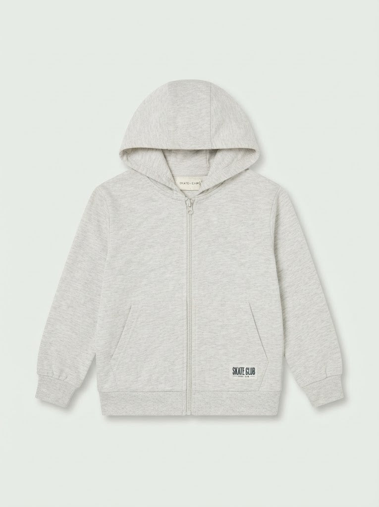 BOYS LEFTIES' Light Grey Zip-Up Hoodie with "Skate Club" Patch