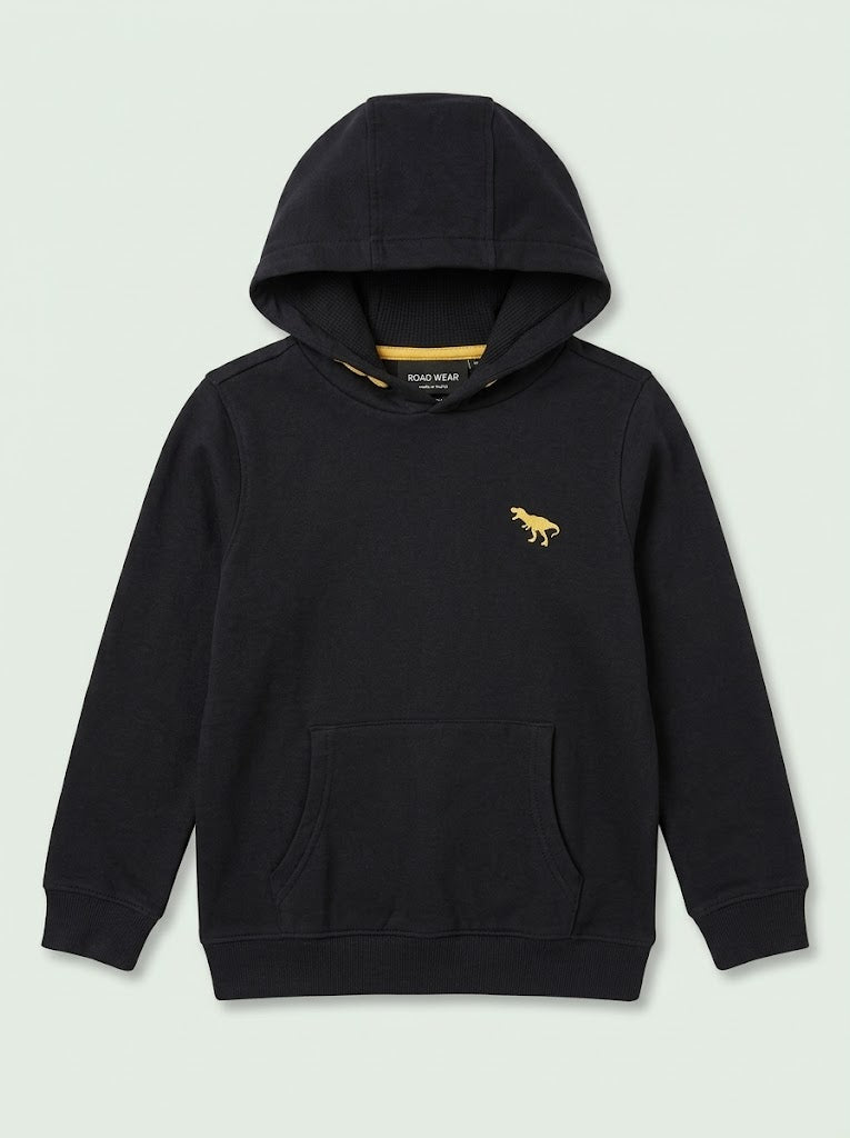 Boys BRANDED ' Black Pullover Hoodie with Gold Dinosaur Graphic