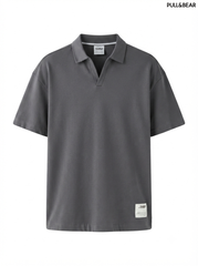 Pull & Bear Men's Over-Sized Notch-Neck Polo Shirt