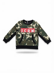 Boys' Camouflage Printed Sweatshirt – "Little Icon" Graphic Pullover