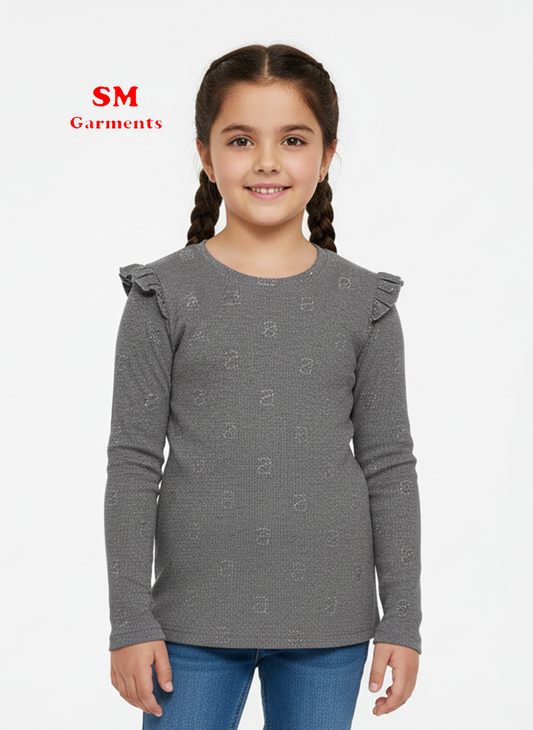 Girls Charcoal Grey Full Sleeved T Shirt
