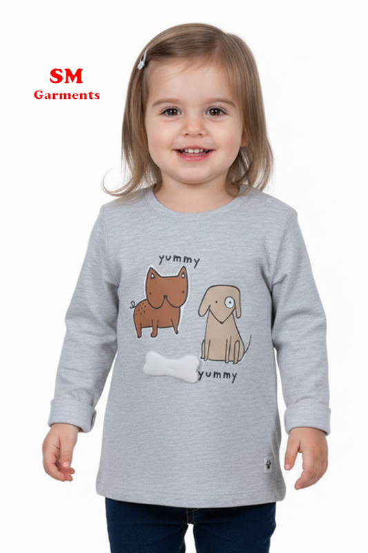 Fox & Bunny Baby Grey Long Sleeve Dog Print T-Shirt