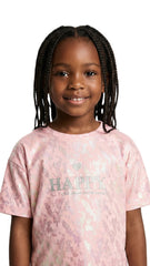 M&S Trendy Girls' Pink Crop Top "HAPPY" Tee with Shimmer & Patterned Texture