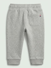 Boys Light Grey Heather Jogger Pants with Drawstring Waist and Logo Patch