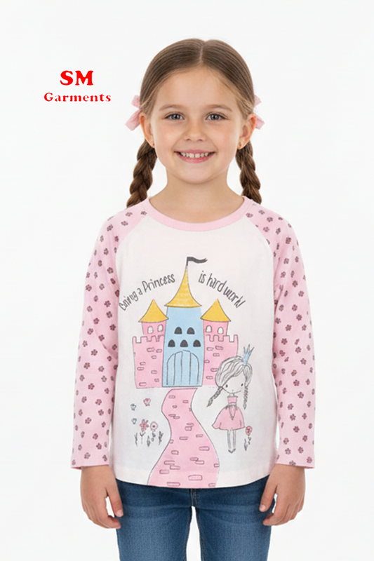 Girls White Cotton Basic Full Sleeved T-Shirt