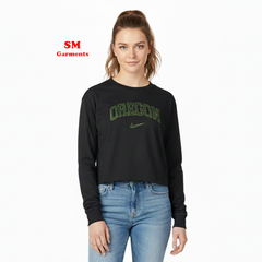 Black Oregon Cropped Long Sleeve Logo T-Shirt