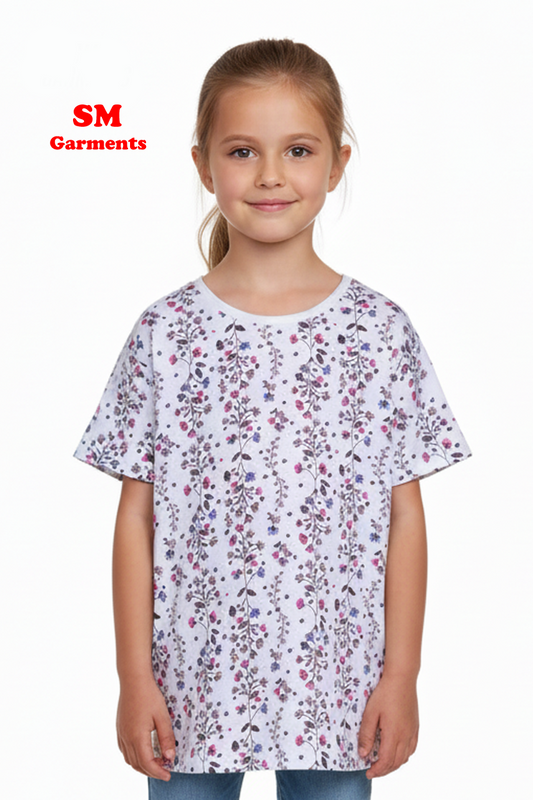 Little Kids White Short Sleeve Floral Print T-Shirt