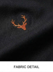 Boys Black Casual Jogger Pants with Orange Deer Embroidery and Drawstring Waist