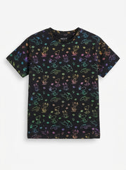 NXT Girls Black All-Over Snoopy Cartoon Print Short-Sleeve T-Shirt | SM GARMENTS