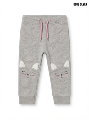Girls' Cat Face Knee Patch Fleece Jogger Pants - Heather Grey