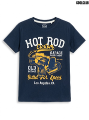Coolclub Boys Navy Blue Hot Rod Custom Garage Graphic Short-Sleeve T-Shirt| SM GARMENTS