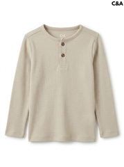 C&A Boys Oatmeal Beige Textured Waffle-Knit Long-Sleeve Henley Shirt| SM GARMENTS
