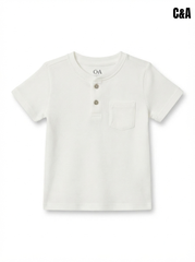 Classic White Waffle Knit Henley T-Shirt for Toddler Boys