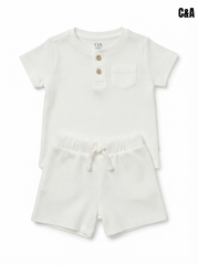 Toddler Boys 2-Piece Ribbed Cream Casual Summer Outfit Set