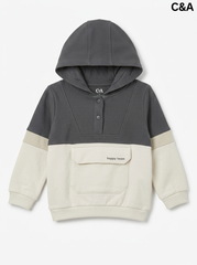 Boys' Colorblock Waffle-Knit Hooded Sweatshirt – Charcoal & Cream