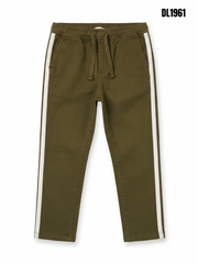 Boys' Olive Green Casual Trousers with White Side Stripes – Athletic Fit Pants
