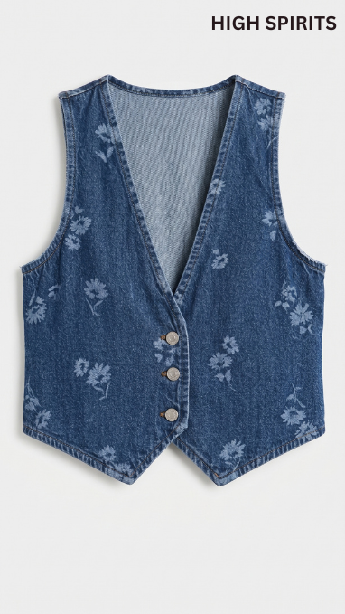 HIGH SPIRITS Women's Floral Denim waistcoat