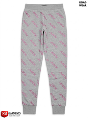Road Wear Girls' Heather Grey All-Over Pink Print Fleece Jogger Sweatpants| SM GARMENTS