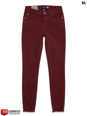 DL Girls' Burgundy Maroon Skinny Stretch Jeans with Frayed Hems| SM GARMENTS