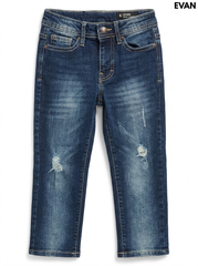 Evan Boys Medium Wash Distressed Stretch Denim Slim Straight Jeans| SM GARMENT