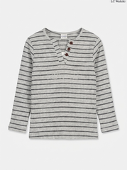 Girls Grey Striped Henley Top