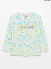 Girls' Pastel Animal Print "Bloom Gracefully" Long-Sleeve Top