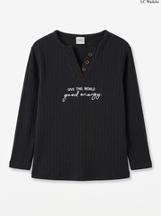 Girls' Black Henley "Good Energy" Long-Sleeve T-Shirt