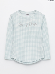 Girls' Mint Green Houndstooth "Sunny Days" Long-Sleeve T-Shirt