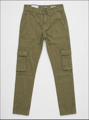 Boys Olive Green Stretch Twill Utility Cargo Pants| SM GARMENTS