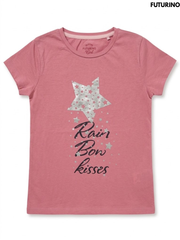 Fururino Girls Dusty Rose Pink Rainbow Kisses Graphic Short-Sleeve T-Shirt| SM GARMENTS