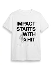 Men’s White Boxing Graphic T-Shirt – "Impact Starts With A Hit" Athletic Cotton Tee