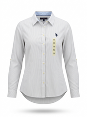 Women's Striped Roll-Tab Sleeve Button-Down Shirt