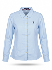 Women's Light Blue Micro-Geometric Button-Down Shirt