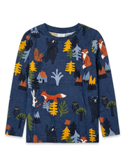 Kids Navy Blue Woodland Animals Long-Sleeve T-Shirt